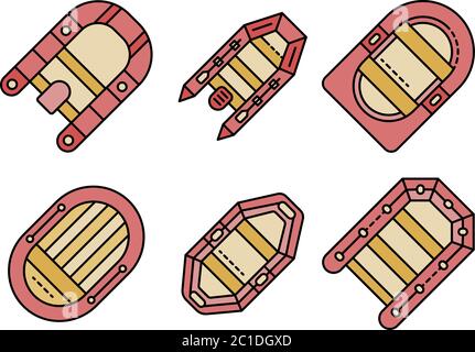 Inflatable boat icons set line color vector Stock Vector