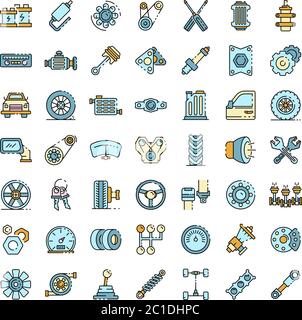 Car parts icons set line color vector Stock Vector