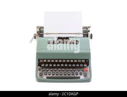 Vintage typewriter header with paper isolated on white background with clipping path Stock Photo