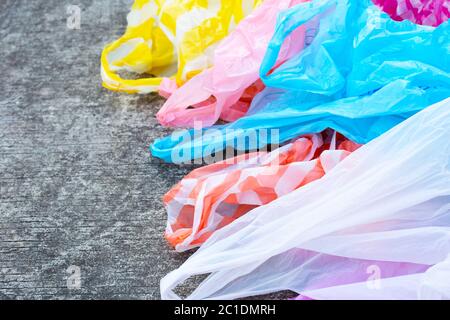 plastic bags on cement floor Stock Photo