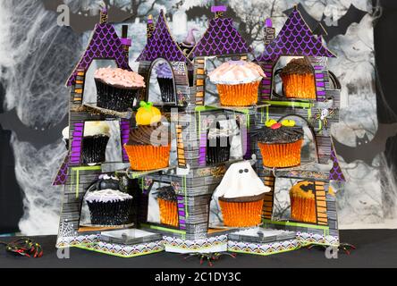 Assorted cupcakes halloween exposed in a house Stock Photo