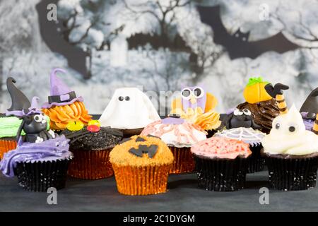 Assorted cupcakes halloween exposed in a house Stock Photo