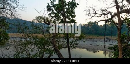 Sunset over Ramganga River in Jim Corbett National Park, India Stock Photo