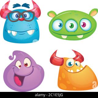 Cute cartoon monsters collection. Vector set of 4 Halloween monster icons Stock Vector