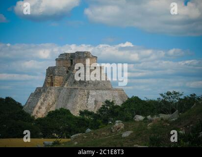 Pyramid of Magician in the old city of Uxmal, Mexico Stock Photo