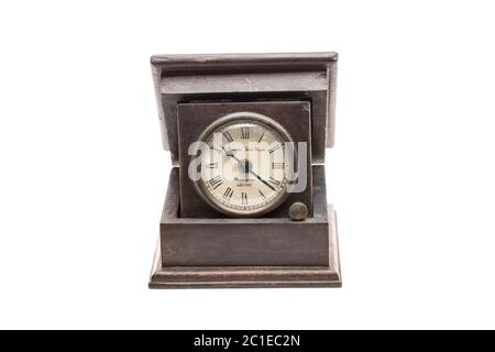 Studio photo of antique mantel clock on white background. Western Europe Stock Photo