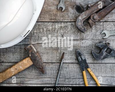 LABOR DAY. Hand tools lying on the table Stock Photo