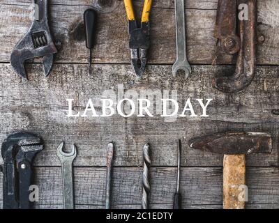 LABOR DAY. Hand tools lying on the table Stock Photo