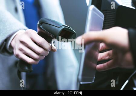 Qr code payment , online shopping , cashless technology concept Stock Photo