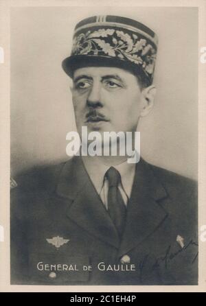 Retro photo of general Charles de Gaulle (1890 – 1970) was a French army officer and statesman who led the French Resistance against Nazi Germany in W Stock Photo