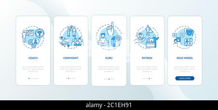 Leadership types onboarding mobile app page screen with concepts Stock Vector