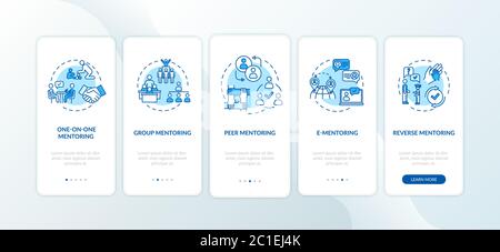Mentoring peers onboarding mobile app page screen with concepts Stock Vector