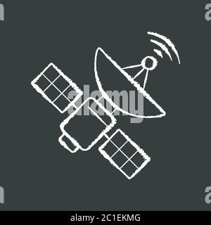 Space satellite chalk white icon on black background Stock Vector