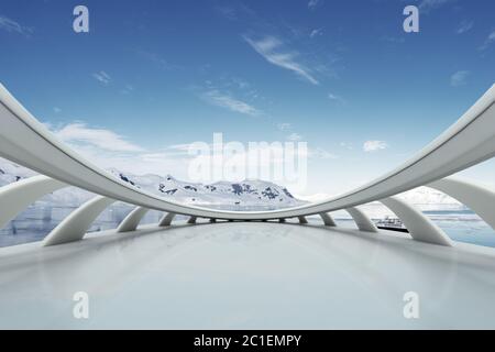 empty brick ground with sonw mountain as background Stock Photo