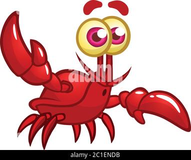 Happy cartoon marine crab with big claws and a smiling face. Vector illustration Stock Vector