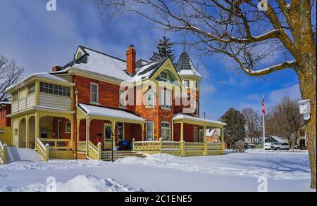 Century Homes and Churches in historical Alliston, Ontario, Canada, North America, Stock Photo
