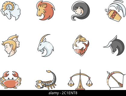 Zodiac signs RGB color icons set Stock Vector