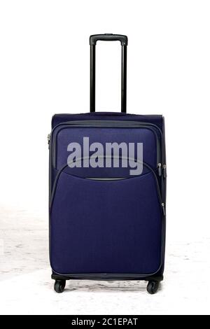 suitcase blue on white floor Stock Photo