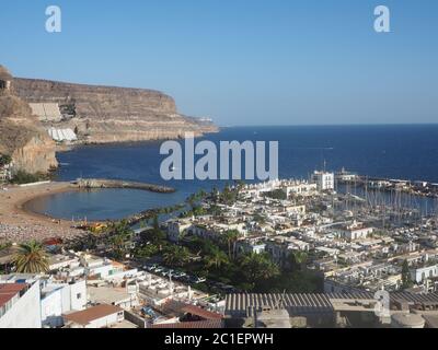 View over the beach and picturesque port at Puerto de Mogan, Gran Canaria, Canary Islands Stock Photo