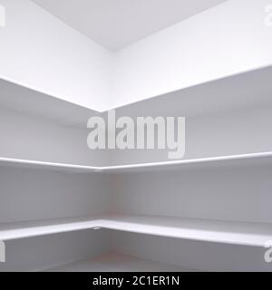 Square frame Empty white fitted shelves in an interior room Stock Photo