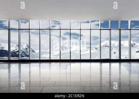empty brick ground with sonw mountain as background Stock Photo