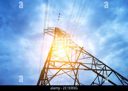high voltage post.High-voltage tower sky background. Stock Photo