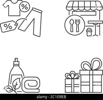 Supermarket products pixel perfect linear icons set Stock Vector