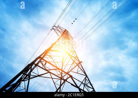 high voltage post.High-voltage tower sky background. Stock Photo