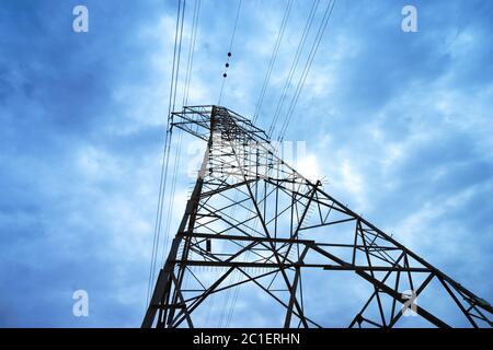 high voltage post.High-voltage tower sky background. Stock Photo