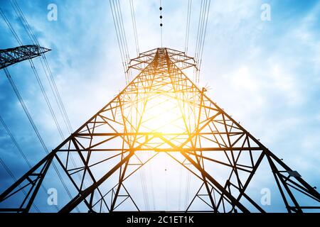 high voltage post.High-voltage tower sky background. Stock Photo