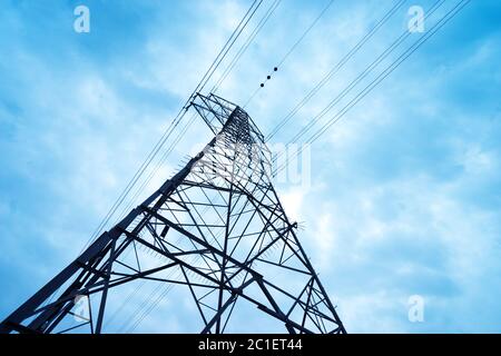 high voltage post.High-voltage tower sky background. Stock Photo