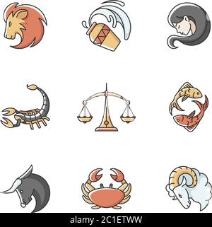 Astrology signs RGB color icons set Stock Vector