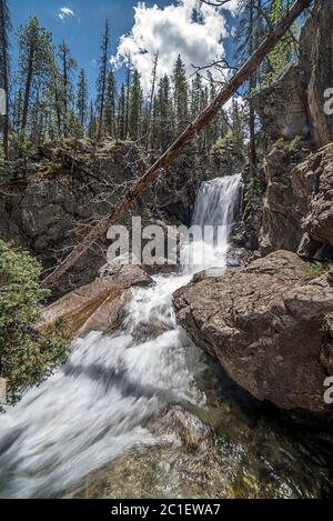 Brown's Creek Waterfall Long Exposure with Blurred Water Motion and Water Cascading on Rocks in Colorado Stock Photo