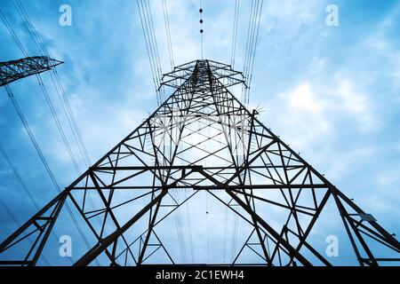 high voltage post.High-voltage tower sky background. Stock Photo