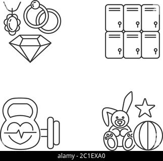Shopping mall departments pixel perfect linear icons set Stock Vector