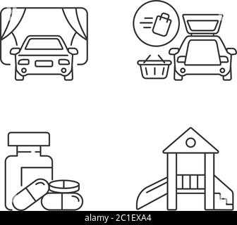 Shopping mall products and services pixel perfect linear icons set Stock Vector