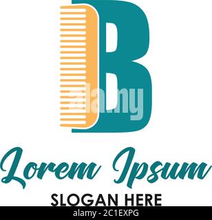 barber shop logo with B alphabet and text space for your slogan / tagline, vector illustration Stock Vector