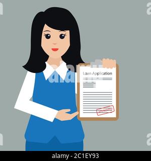 businesswoman holding loan agreement form approved for loan application concept. vector illustration Stock Vector