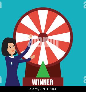 businesswoman with fortune wheel for gambling concept. vector illustration Stock Vector