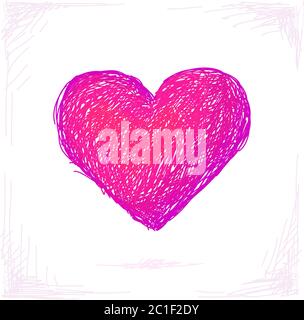 Pink sketch heart isolated on white background. Hand drawn love heart ...