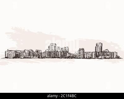 City landscape sketch. Modern cityscape vector illustration Stock ...