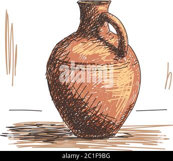 Sketch of ceramic jug, Hand drawn illustration Stock Vector