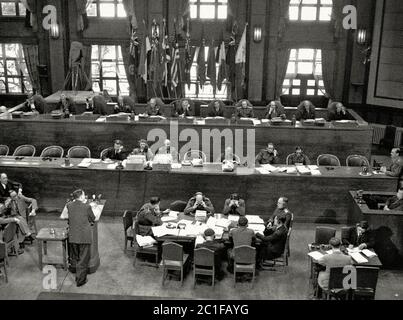 A general view of the International Military Tribunal for the Far East meeting in Tokyo in April, 1947. On May 3, 1946, the Allies began the trial of