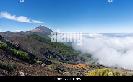 Natural landscape above the clouds in the national park of Tenerife with Teide Stock Photo