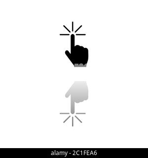 Hand click. Black symbol on white background. Simple illustration. Flat Vector Icon. Mirror Reflection Shadow. Can be used in logo, web, mobile and UI Stock Vector