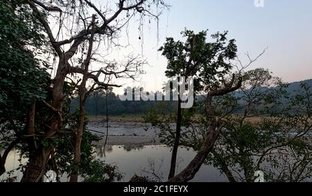 Sunset over Ramganga River in Jim Corbett National Park, India Stock Photo