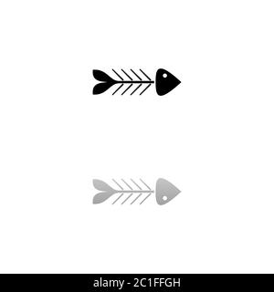 Fishbone. Black symbol on white background. Simple illustration. Flat Vector Icon. Mirror Reflection Shadow. Can be used in logo, web, mobile and UI U Stock Vector