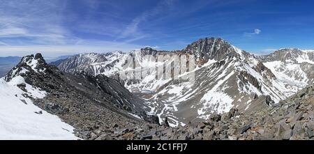 Sierra Nevada mountain panorama including Cardinal and Split Mountains from Mount Tinemaha Stock Photo
