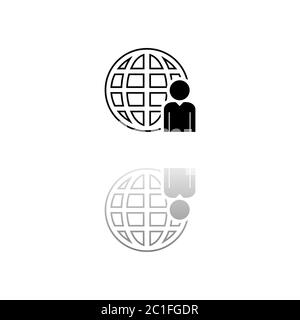 Network administrator. Black symbol on white background. Simple illustration. Flat Vector Icon. Mirror Reflection Shadow. Can be used in logo, web, mo Stock Vector
