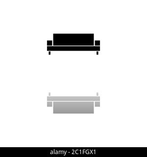 Sofa. Black symbol on white background. Simple illustration. Flat Vector Icon. Mirror Reflection Shadow. Can be used in logo, web, mobile and UI UX pr Stock Vector